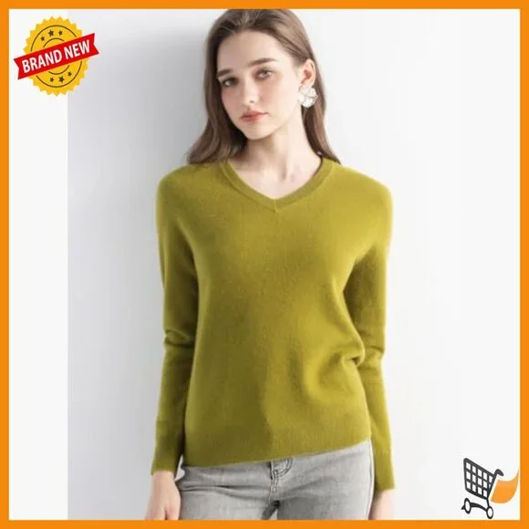100% Cashmere V-Neck Sweater, Slim Fit, Seamless Knit, Fall Winter Wear